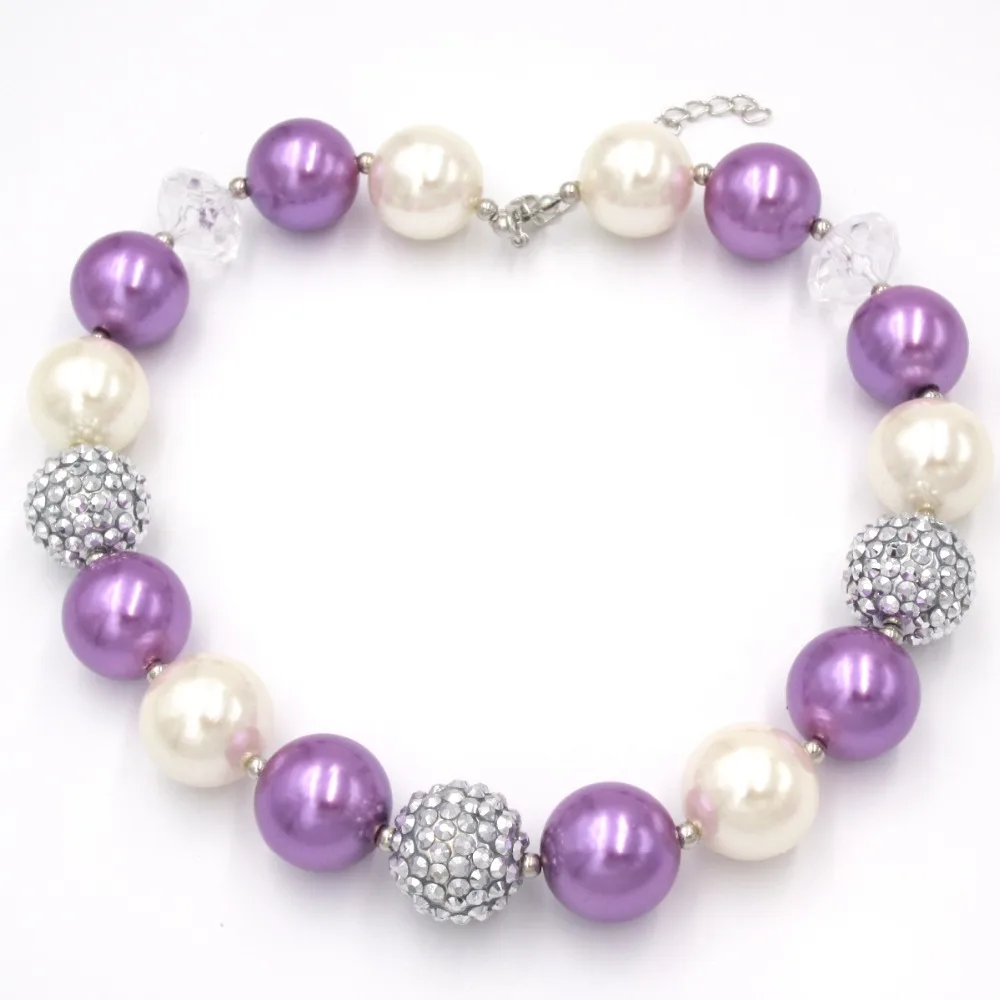 

2018 New Style Baby Daughter Gifts To Girls Purple Beads Strand Pearl Necklace Toddler Kids Chunky Bubblegum Dress Up Necklace