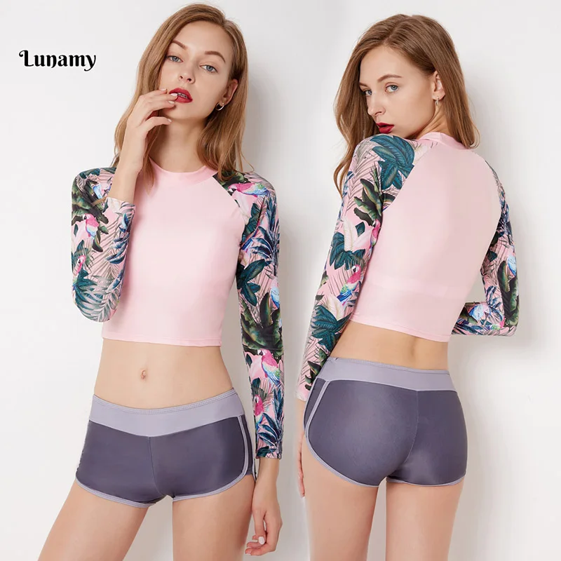 Lunamy S 2XL сексуальный купальный костюм с высокой талией длинным рукавом женский из