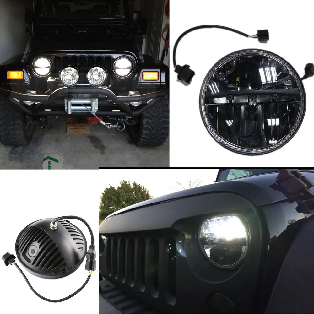 7 дюймовый круглый светодиодный фар автомобиля для Jeep Wrangler Jk Приглашаем посетить наших заказчиков выставку Cj Tj внедорожный мотоцикл(Подол короче спереди и длиннее сзади) ЛУЧ H4 светодиодный налобный фонарь