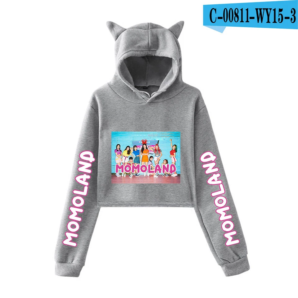 MOMOLAND модный тренд sala Cat укороченный Топ для женщин Лето толстовки Толстовка Сексуальная Горячая Kpop Harajuku больших размеров 2XL - Цвет: WY15-3