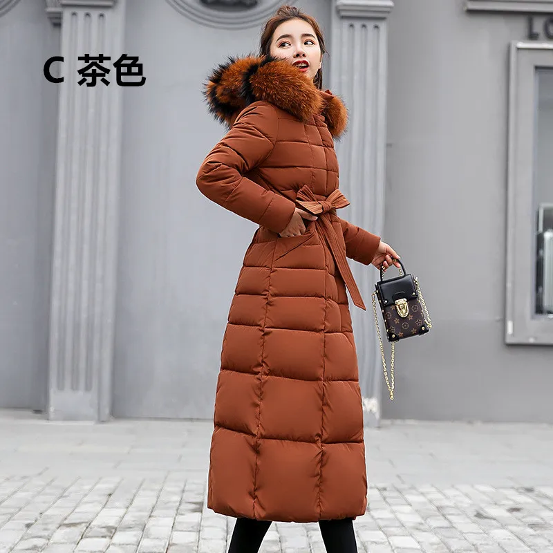 Brown S-3XL, зимняя новинка, Женский Повседневный хлопковый пуховик с капюшоном, Длинные парки, одежда с меховым воротником, теплое Женское зимнее пальто 017-902KY1 - Цвет: Brown