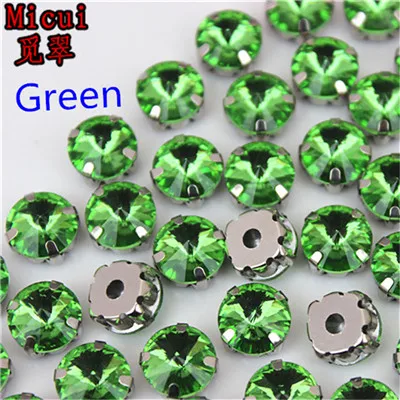 Green Michui разноцветные стеклянные кристаллы круглые с серебряной установкой для шитья хрустальные стразы для аксессуаров одежды MC1003 - Цвет: Green