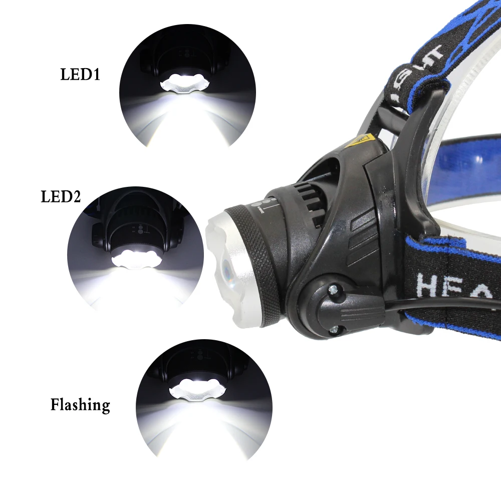 1200lm CREE XM-L T6 светодиодный Налобные фонарики головные фонари 3 Режим фары светодиодный свет Водонепроницаемый налобный фонарь+ 18650 Батарея+ Зарядное устройство