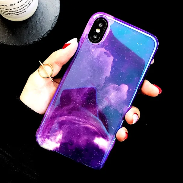 Blu Ray Purple Case for Apple Iphone X XS MAX XR 8 7 6 6S Plus Phone Cases Glitter Outer Space Pattern Couple Back Cover |
