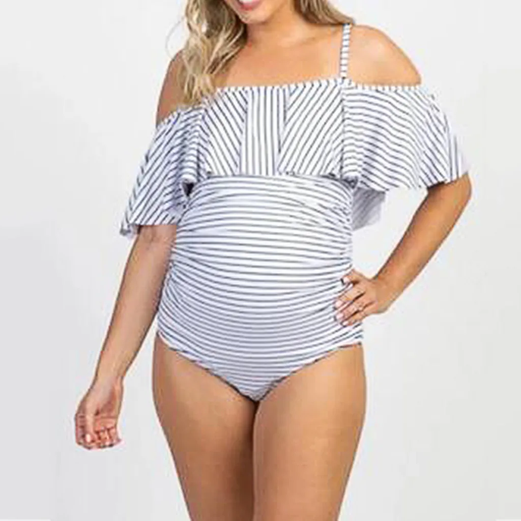 Купальник для беременных женщин танкини в полоску бикини купальник пляжная