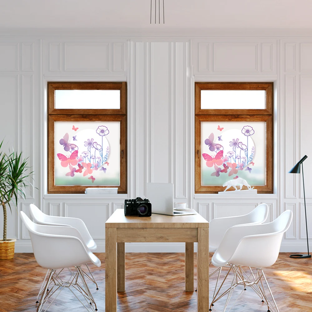 Dicor красивая бабочка Романтические цветы матовая оконная пленка витражная