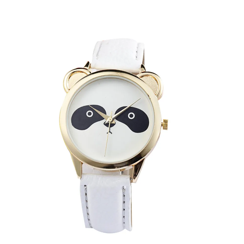 Fashion and Casual Ladies Watches Neutral Diamond Lovely Panda Face Faux Leather Quartz Watch Reloj hombre Analog kadin saat B50 | Наручные