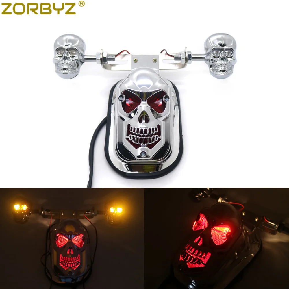 ZORBYZ мотоцикл хромированный череп сигнала поворота Стоп сигнал заднего вида