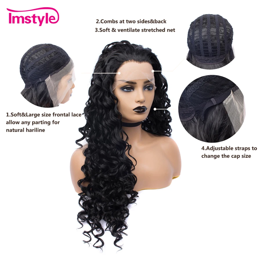 Imstyle парики на кружеве Длинные парик из черных кудрявых волос для женщин синтетические волосы парик на шнурке термостойкие волокна бесклеевой парик из натуральных волос