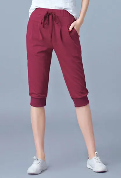 dark red calf 40087 Женские штаны-шаровары, Осенние штаны с высокой талией размера плюс, эластичные свободные штаны для бега, длинные женские брюки, 5XL 6XL - Цвет: dark red calf 40087