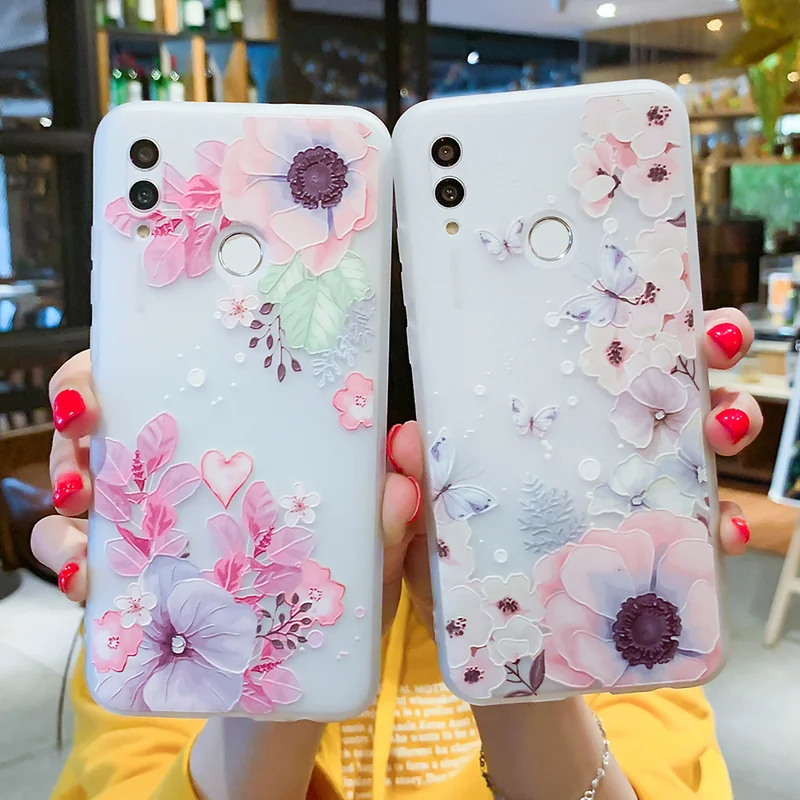 3D рельефные чехлы с цветочным рисунком для Huawei P Smart 2019 чехол Y7 Y9 Mate 20 Pro 10 Lite P20