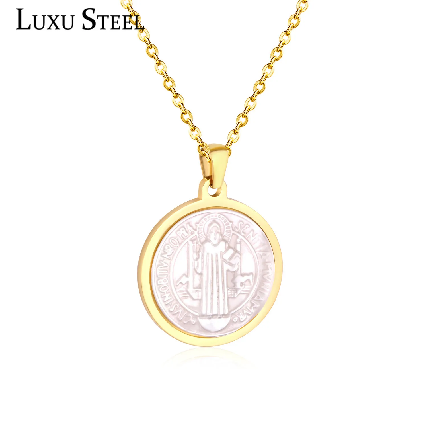 LUXUSTEEL Религиозные ювелирные изделия из нержавеющей стали крест Jesu круглый кулон