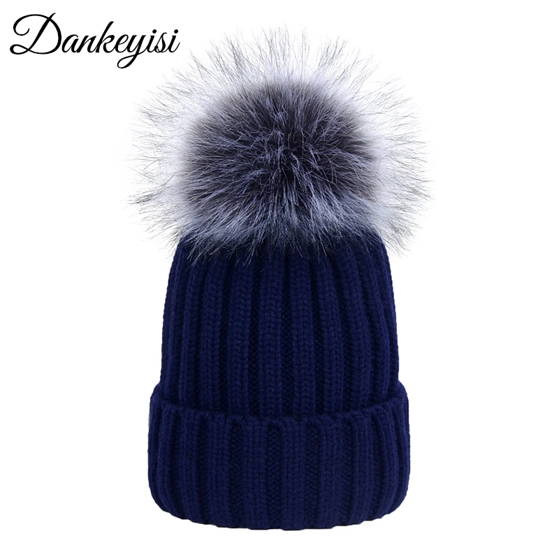 

DANKEYISI Women Hat Women Winter Hat Men Skullies Cap Warm Outdoor Faux Fox Pompom Hat Cap Bonnet Femme Gorras Para Hombre