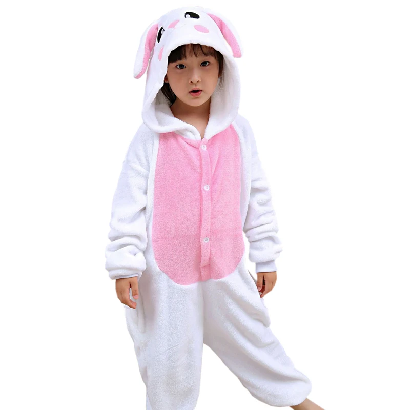 Pink Rabbit EOICIOI кигуруми Животное Единорог Стежка Пегас Пикачу Пижама Фланель с капюшоном Дети Пижамы Мультфильм Косплей Дети Пижамы Onesies пикачу одежда домашняя одежда детские пижамы для девочки - Цвет: Pink Rabbit