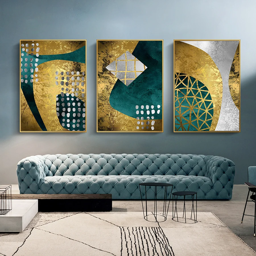 Абстрактный Роскошные черного и золотого цвета живопись скандинавский холст с