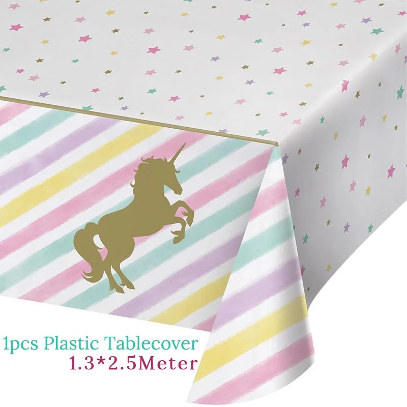 1pcs Tablecloth На день рождения с изображением единорога декоративный комплект Единорог пластины салфетки для стаканчиков покрытие стола Беби Шауэр детский украшение на день рождения, вечеринку поставки - Цвет: 1pcs Tablecloth