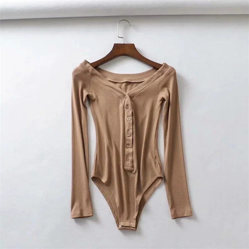 khaki Женское боди с вырезом лодочкой с отворотом - Цвет: khaki