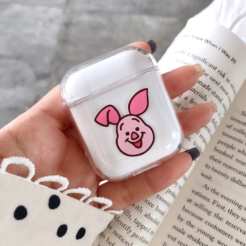 Милые прозрачные однотонные чехлы для наушников с рисунком Apple Airpods ударопрочный