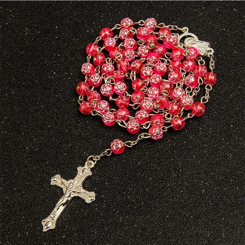 Круглые бусины в виде роз пластиковые четки католические высококачественные
