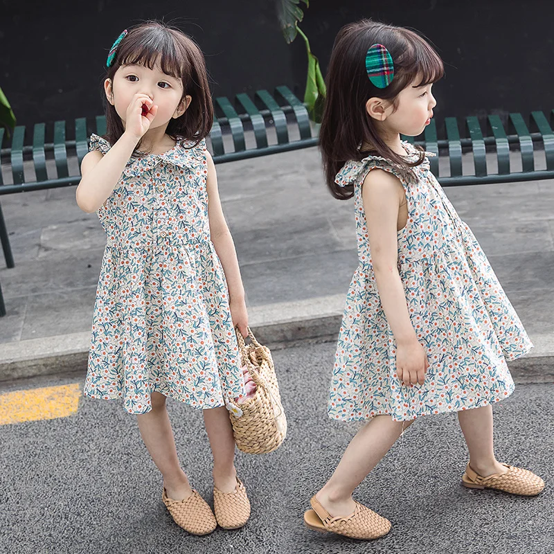 Modis robe fille с воротником Питер Пэн летние Хлопковые Платья цветочным принтом для