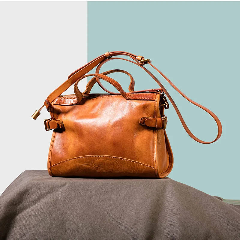 WOONAM Handmade Bag Natural Genuine Calf Leather Medium Size Boston Top Handle Handbag Shoulder WB456 | Багаж и сумки