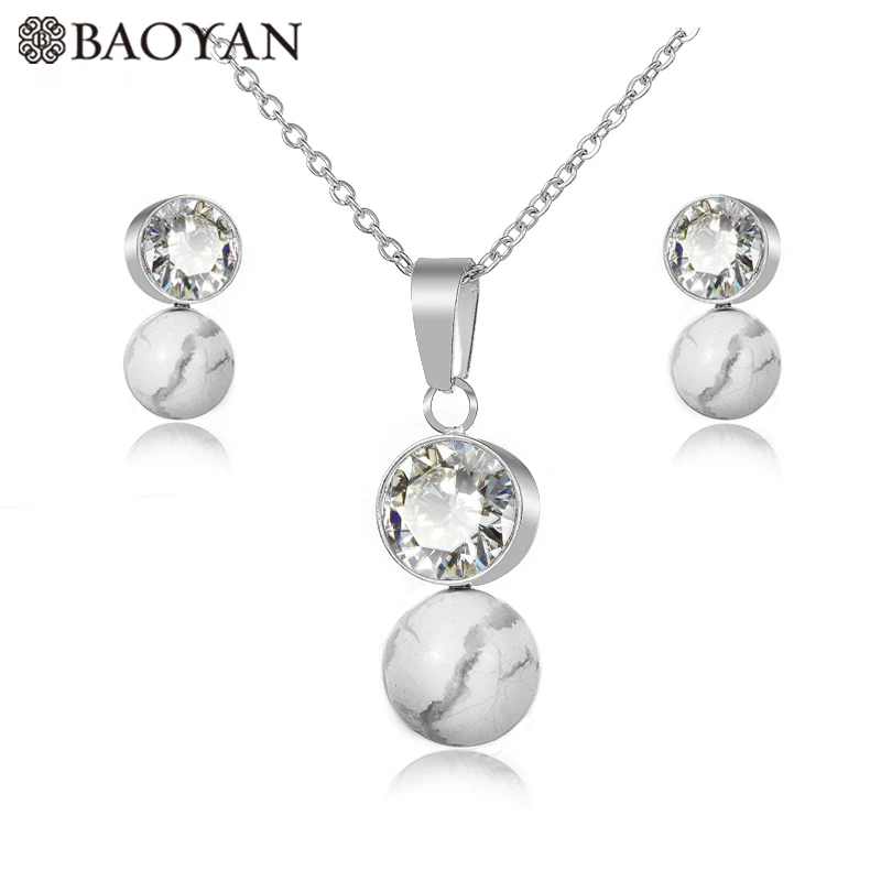 BAOYAN Элегантный Золотой Серебряный Chian 8 цветов круглая Хрустальная жемчужная подвеска женское ожерелье из нержавеющей стали ювелирный набор для женщин