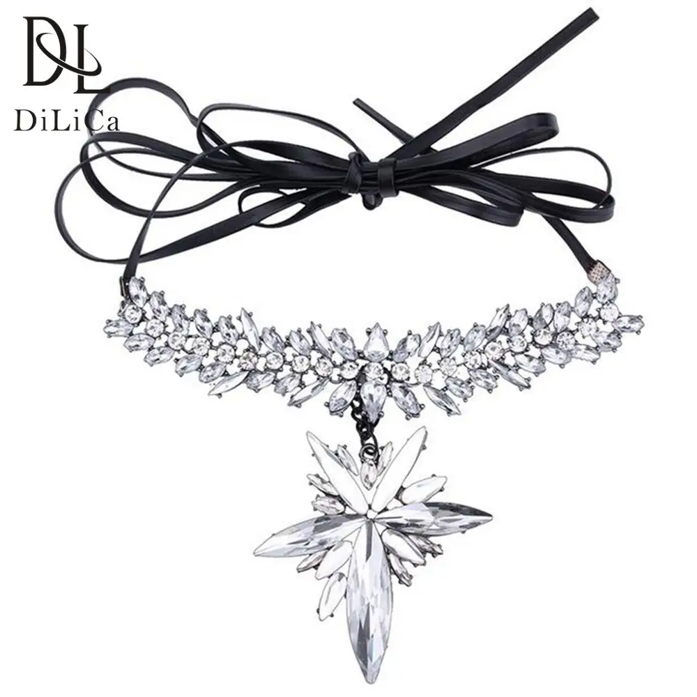 

DiLiCa Luxury Chokers Necklaces for Women White Crystal Flower Statement Necklaces & Pendants Jewelry Bib Necklace Choker