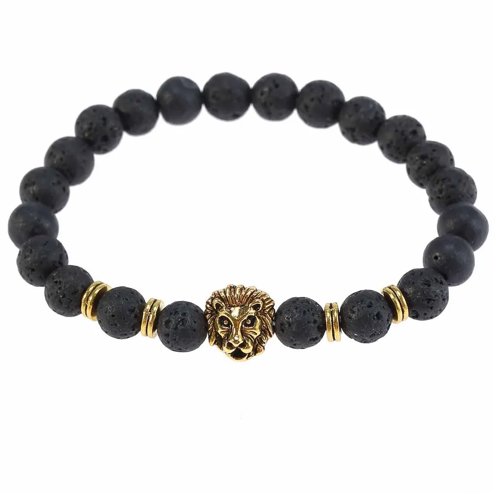 Классические бусы черные серые лава тигровый глаз камень бисер браслет для