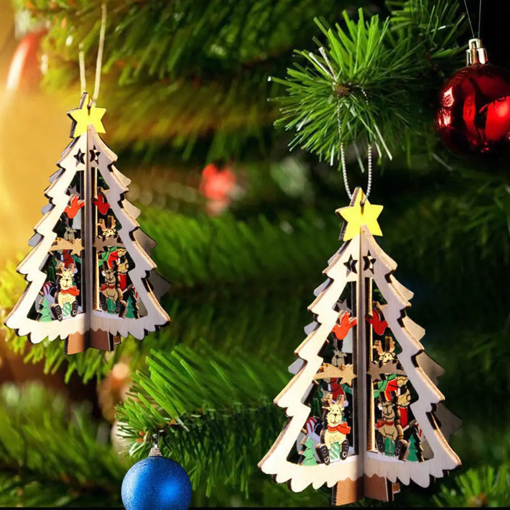 3D деревянное Рождественское украшение Xmas Tree подвесные украшения на стене дома