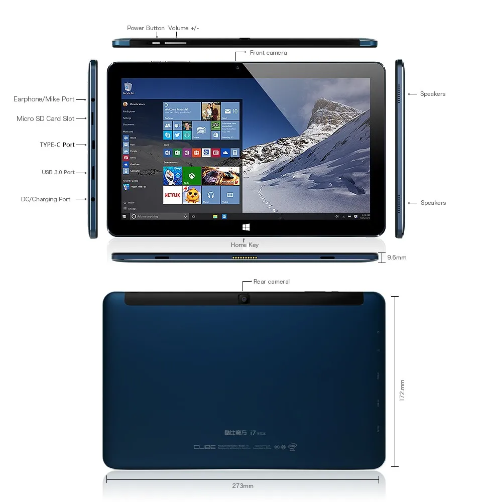 Alldocube I7 Book Windows 10 планшетный пк 10,6 ''ips 1920x1080 Intel Core M3-6Y30(Skylake) двухъядерный 4 гб Ram 64 гб Rom