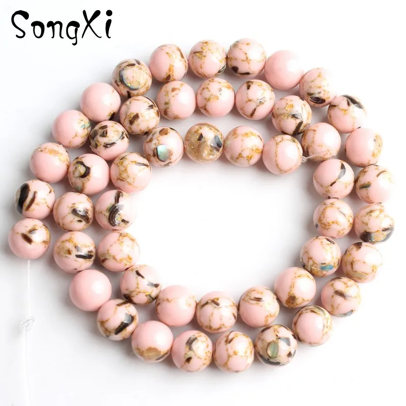 

Wholeasale Pink Shell Turquoises Stone Round Loose Beads for Jewelry Making Diy Bracelet Necklace Jewellery 4 6 8 10 12mm 15''