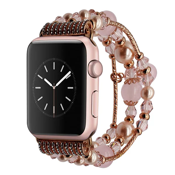 Браслет с агатовых бусинок+ адаптеры для сим карт iWatch Apple Watch 38 мм 42 серии 1/2/3 для женщин ремешок сталь эластичная лента