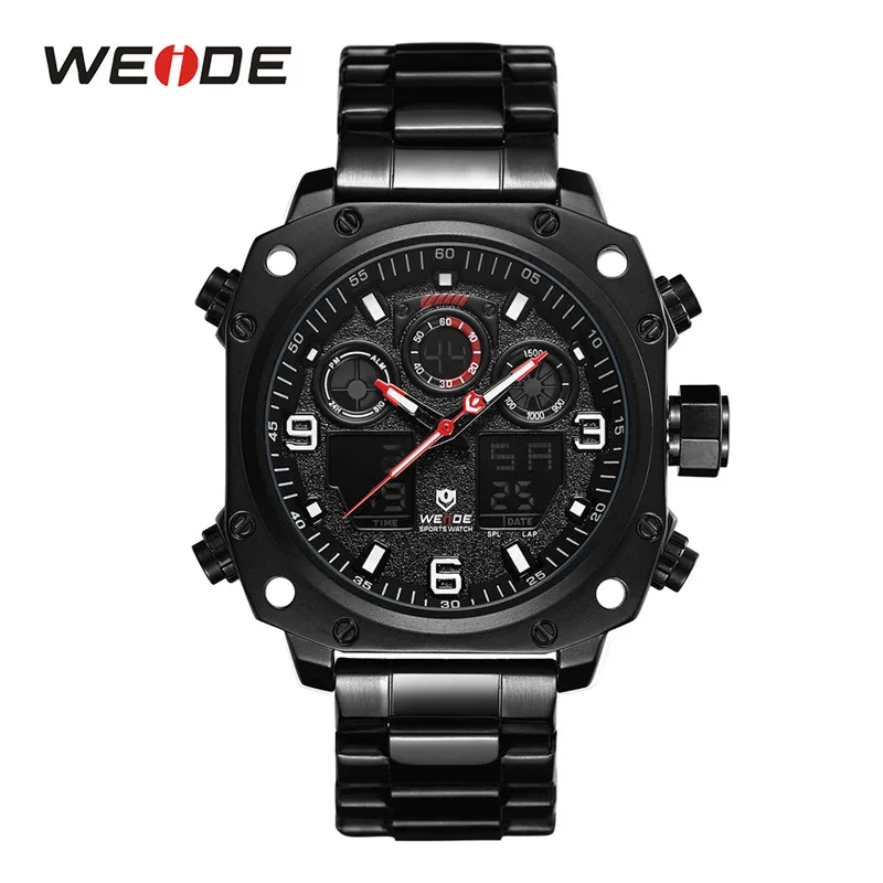WEIDE спортивная модель повседневные деловые Авто Дата Секундомер Аналоговый Цифровой ремешок из нержавеющей стали Кварцевые наручные часы Relogio Masculino - Цвет: Красный