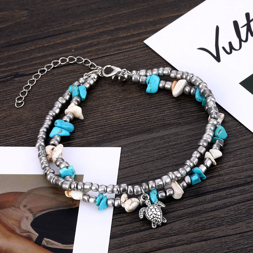 Женский браслет на щиколотке FAMSHIN винтажный в стиле бохо с разнослойной