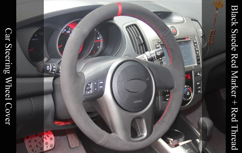 LQTENLEO черный замшевый чехол на руль для Kia Forte 2008- Soul 2009-2013 Rio 2009-2011 Venga 2009- Shuma 2009-2013
