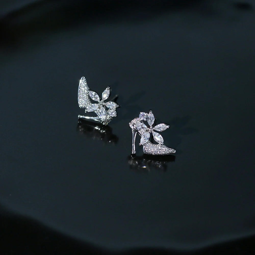 Nueva marca de moda de plata circon joyeria forma zapato damas перфорация pendientes