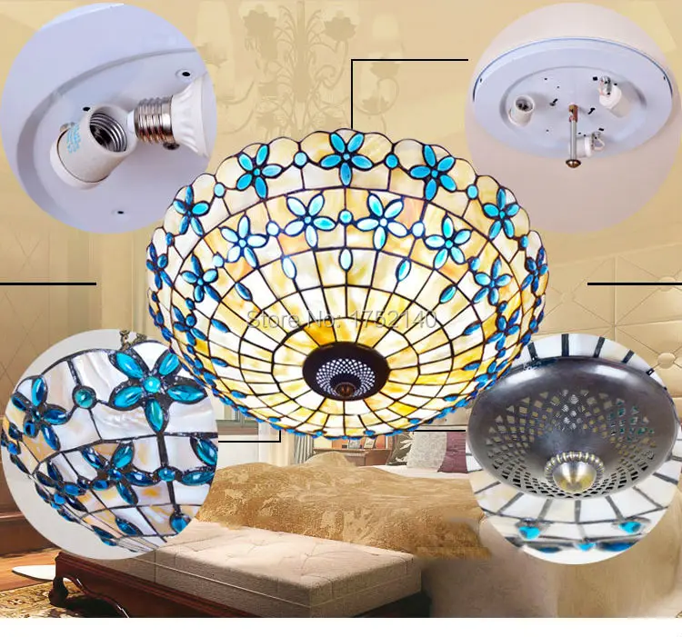 Средиземноморский Хрустальный витражный потолочный светильник сиреневого