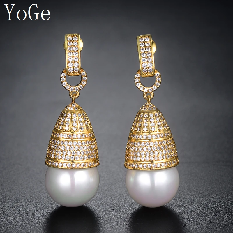 Ювелирные изделия YoGe E0123 модные серьги подвески с жемчугом в форме конуса из