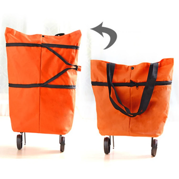 small Orange Новая складная переносная хозяйственная сумка для покупок, сумка-тележка для еды на колесах, сумка на колесиках, сумка-Органайзер для покупок овощей - Цвет: small Orange