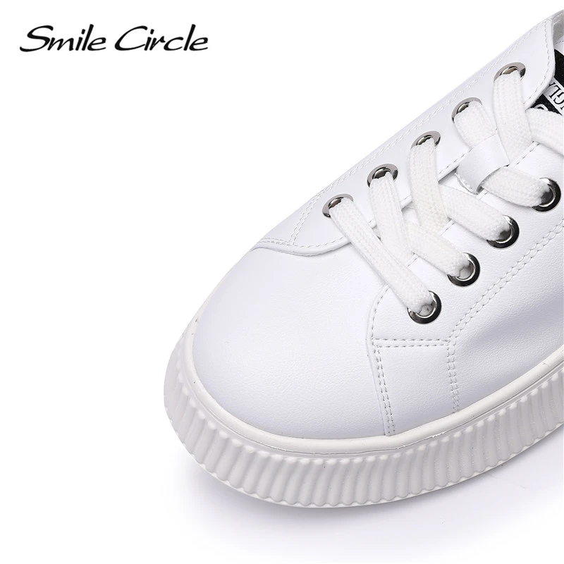 Smile circle/2019 г. весенне-летние белые туфли на плоской платформе женская модная