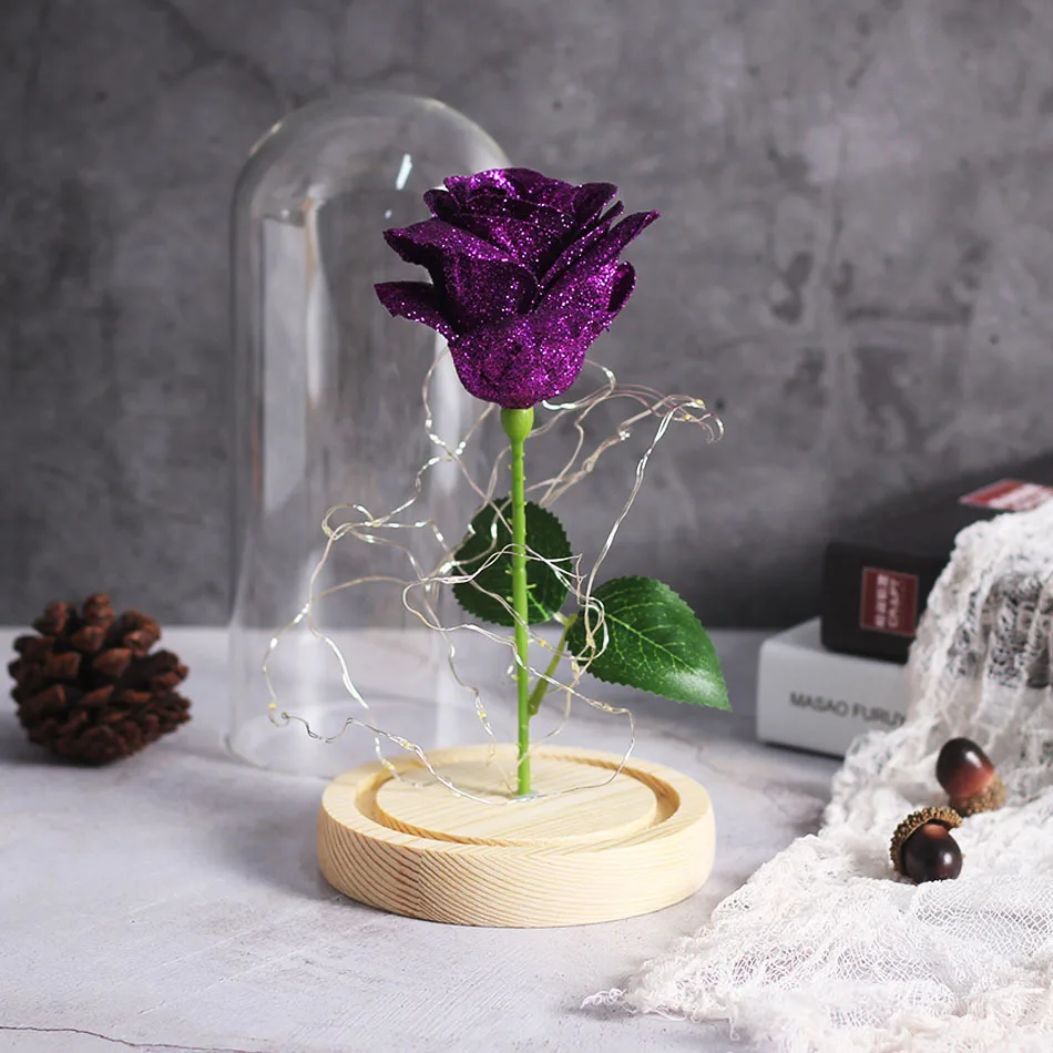 Светодиодная вечная многоцветная роза с куполом в колбе, Красивая стеклянная крышка на День святого Валентина, День рождения, подарки на день матери