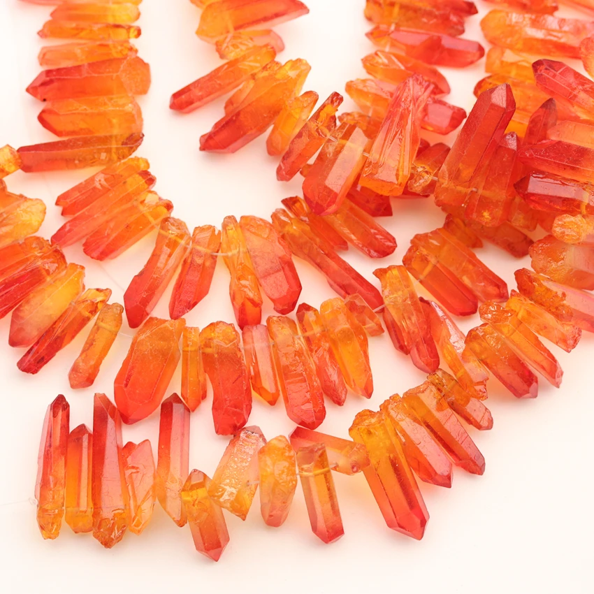 Orange Red Crystal Quartz Points Beads Jewelry Top Drilled Sticks Loose Pendant Necklace | Украшения и аксессуары