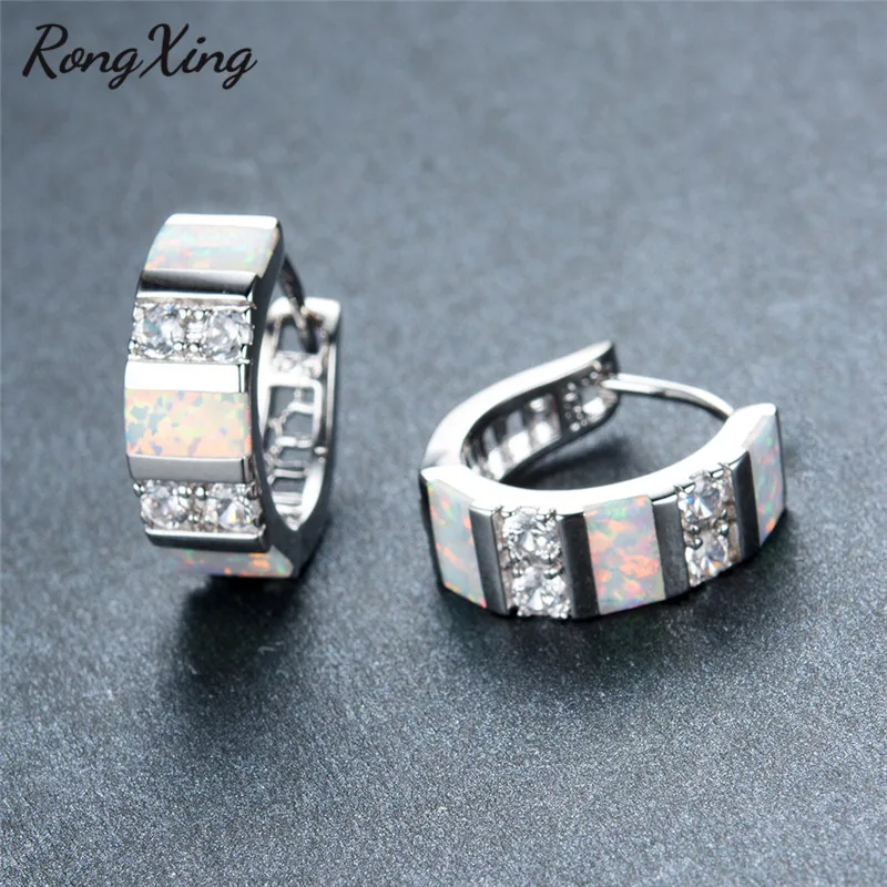 Женские серьги кольца RongXing серебристые синие/белые огненный опал модные