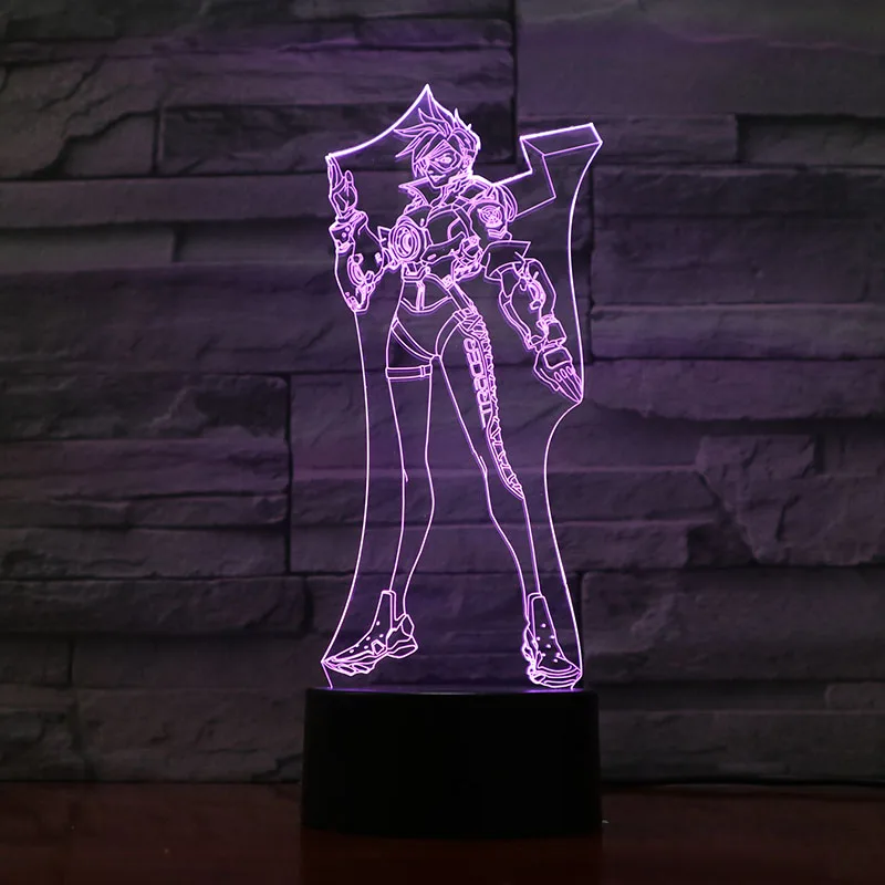 Tracer Светодиодный ночник для детей игра Overwatch Hero Reinhardt Wilhelm фигурка подарок для украшения для детской комнаты стол 3d лампа спальня - Испускаемый цвет: Tracer