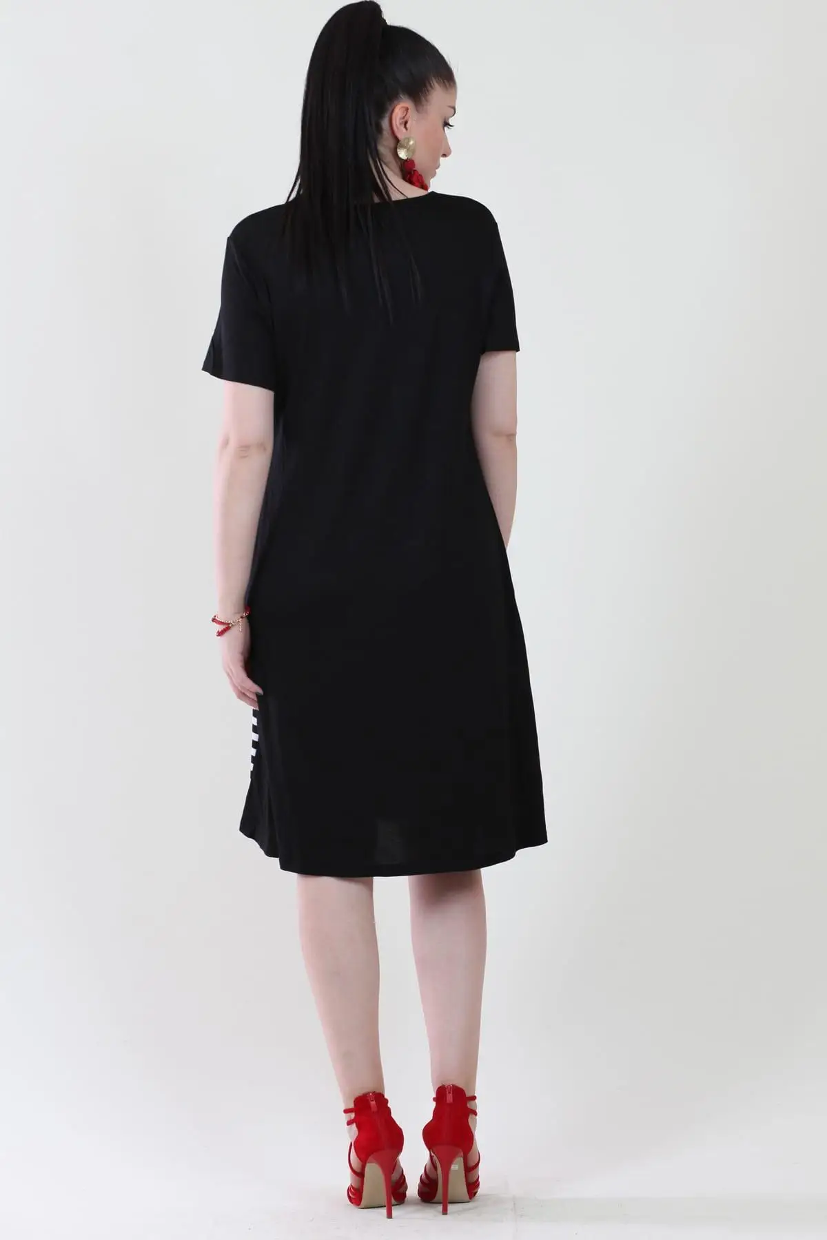 Sans Textile женское черное платье из вискозы с рисунком Морской Линии 65N10884 | Женская