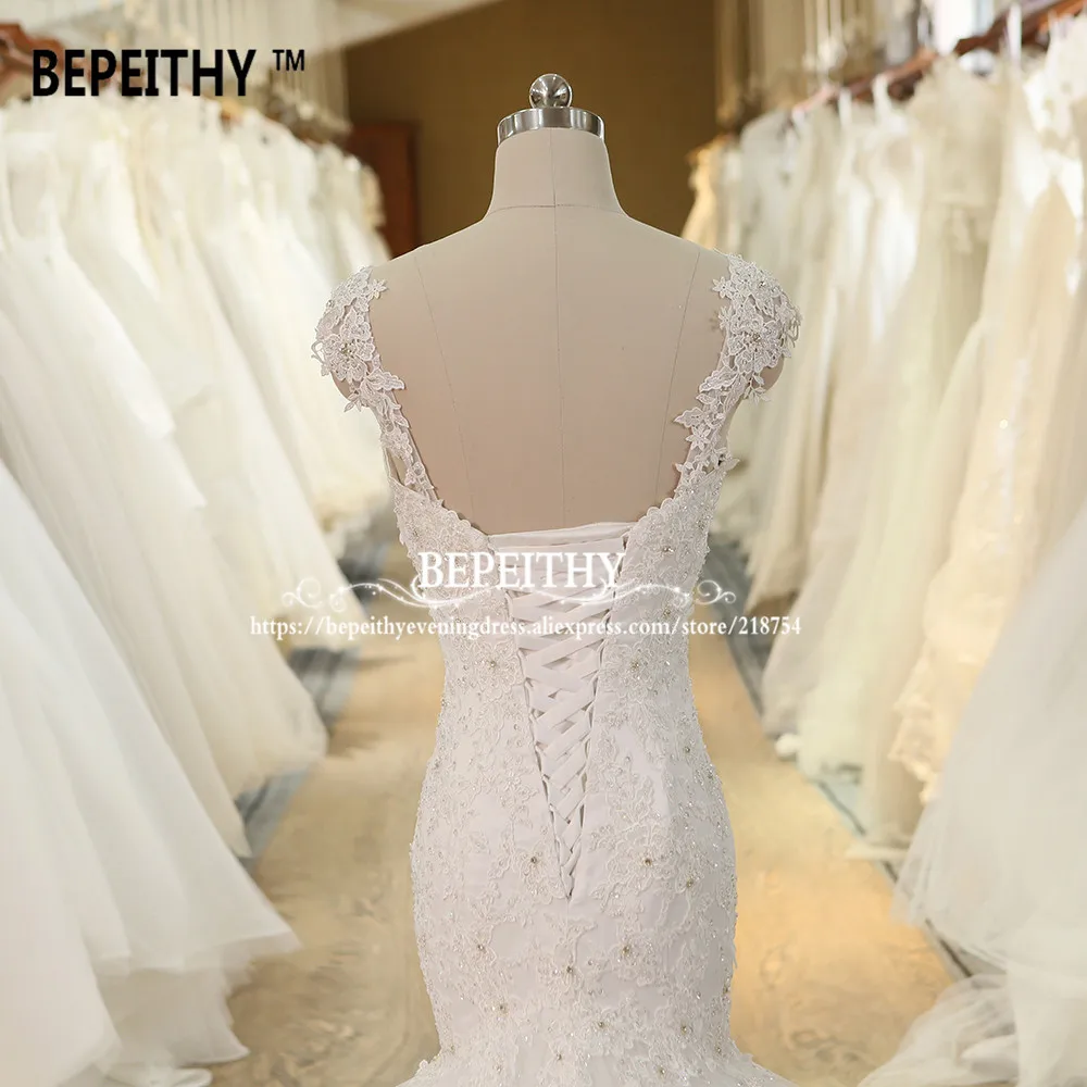

Vestido De Novias Mermaid Lace Wedding Dress Long Train Crystal Vintage Bridal Dresses 2021 Robe De Mariage Lace Wedding Gown