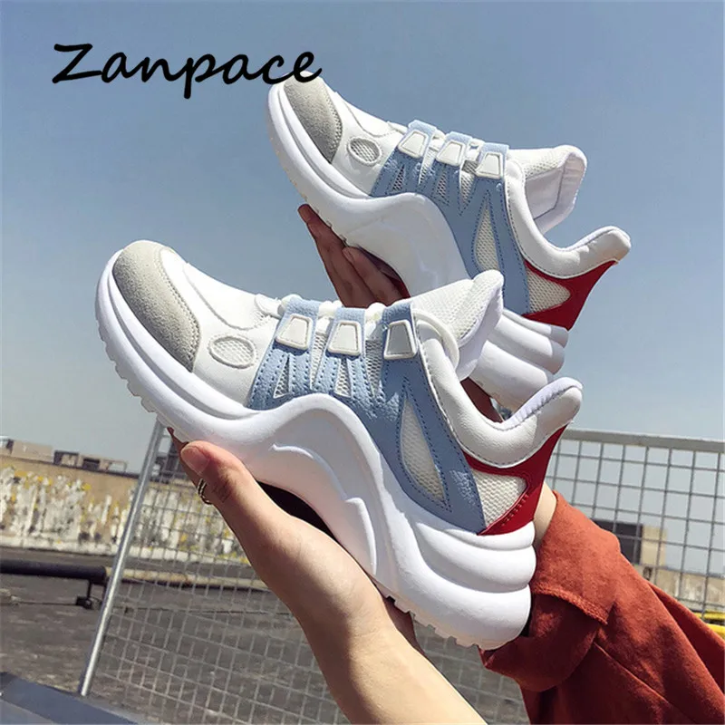 Кроссовки ZANPACE женские сетчатые на шнуровке Вулканизированная подошва платформе