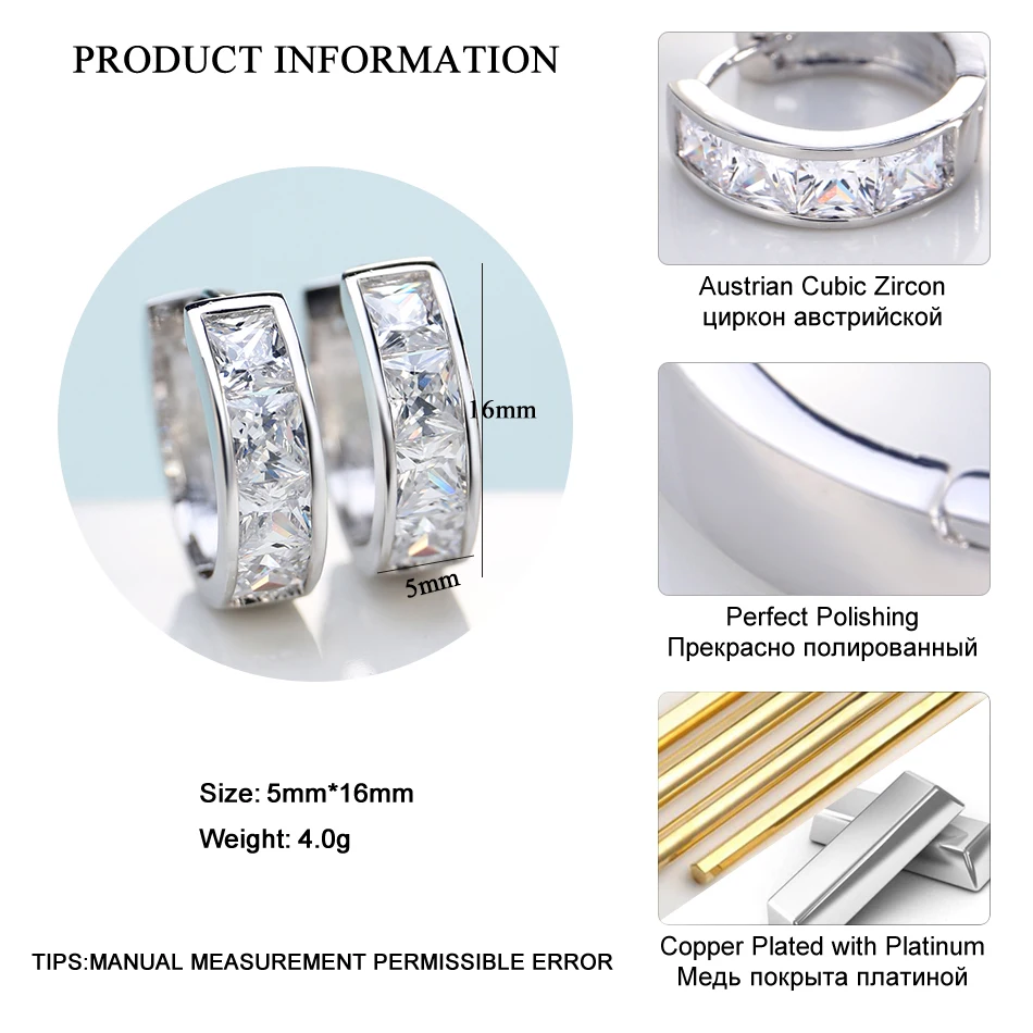 LADYCHIC Luxury Ladies Princess Cut AAA Cubic Zirconia Hoop Earrings Trendy Women Silver Color Shinning Jewelry Earring LE1006 | Украшения