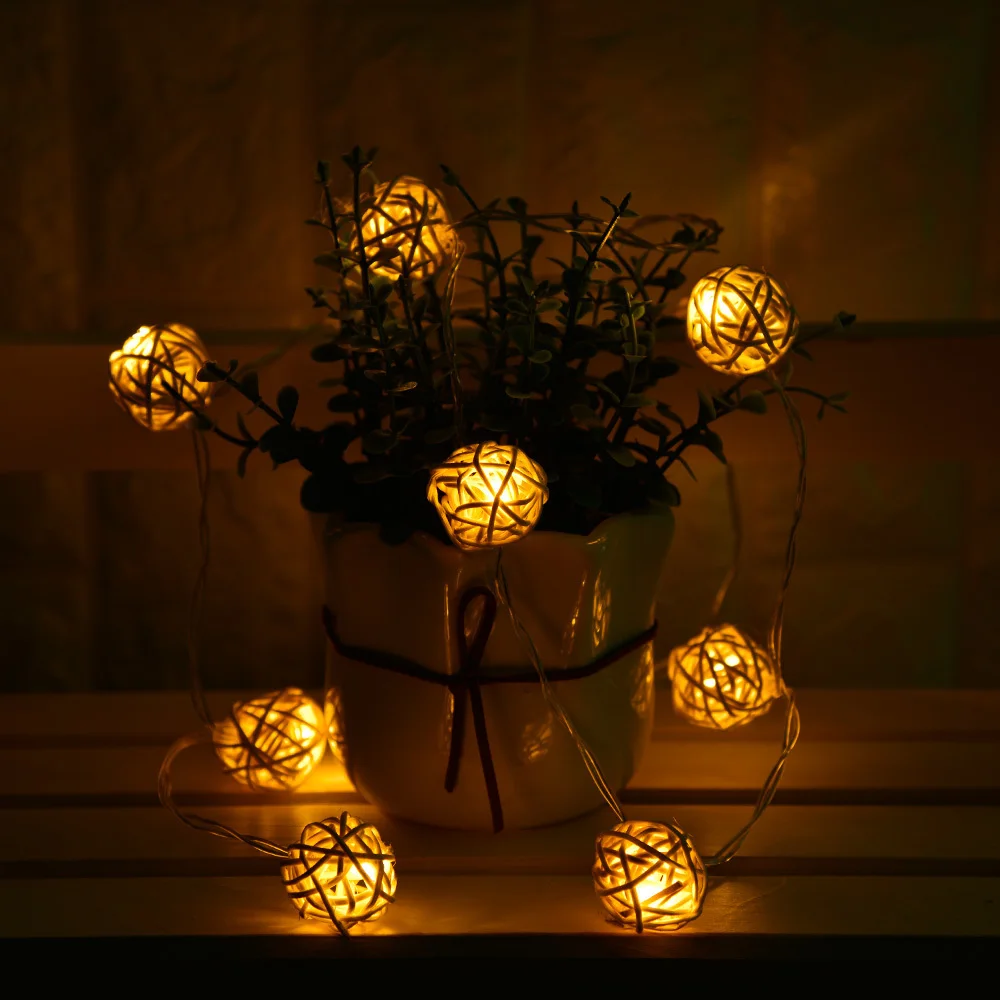 2m 20leds Rattan Ball LED String Light Battery Power Garlands Holiday Party Patio Garden Christmas Decoration Fairy Lights | Лампы и