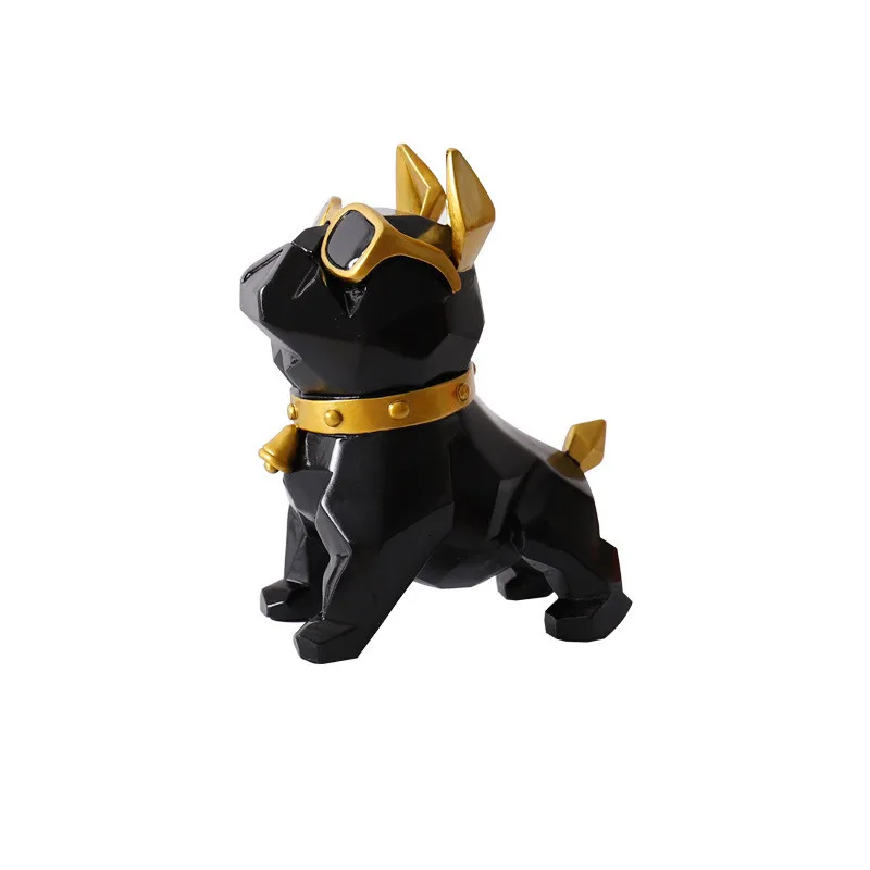 Черный French Bulldog Decoration Statues Geometry Cute Dog With Glasses Cabinet Ornaments Resin Crafts Christmas Gift L3351 - Цвет: Черный